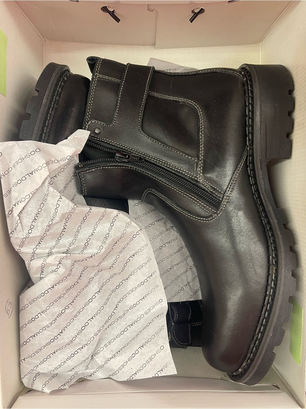 Aldo Men's Black Leather Side-Zip Lug Sole Boots
